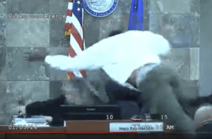 Dude Who Supermanned Over a Judge’s Bench to Attack Her Is In Huge Trouble