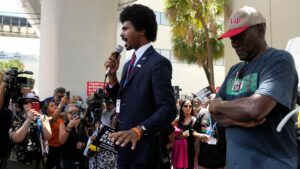 Tennessee Rep. Justin Pearson Protests Florida’s Black History Teaching Standards in Miami