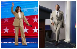 Social Media is Convinced Kamala Came For The Haters With Her Obama-Inspired Tan Suit at The DNC
