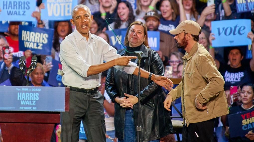 WATCH: Obama Channels Eminem For His Rapping Debut at a Detroit Kamala Rally, But Did He Nail It?