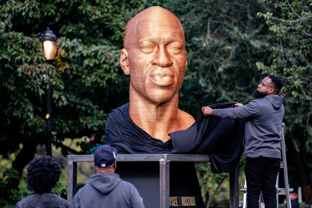NYC Statue of George Floyd Vandalized Again in New Location